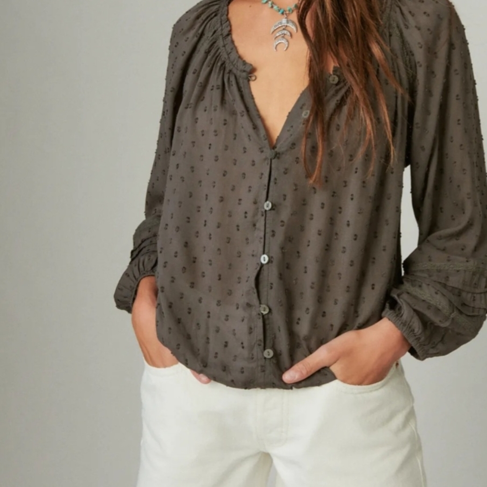 Lucky BrandWomen's Long-Sleeve Bubble-Hem Blouse Size small
